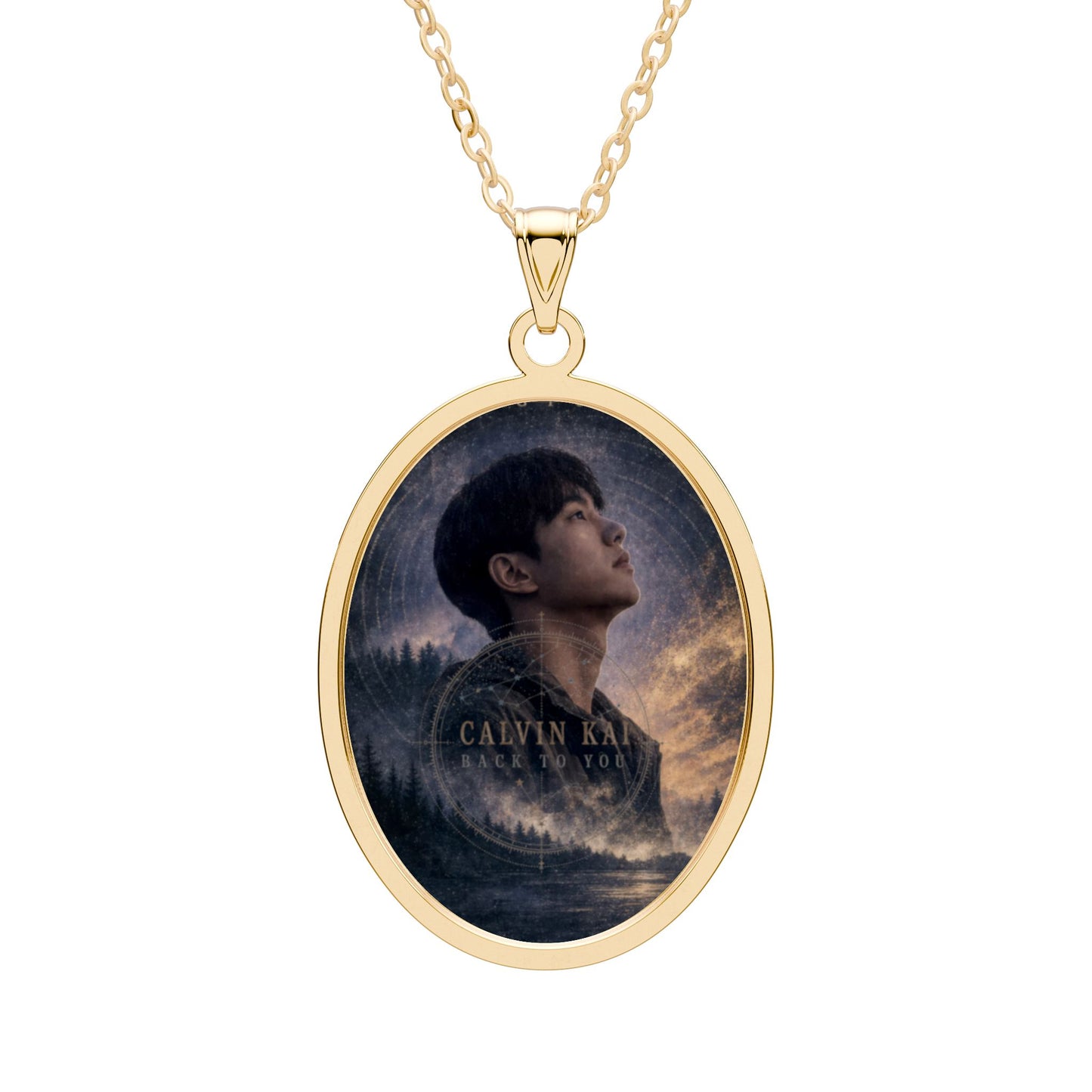 Calvin Kai "Back to you" "Navigate Home" Oval Pendant Necklace