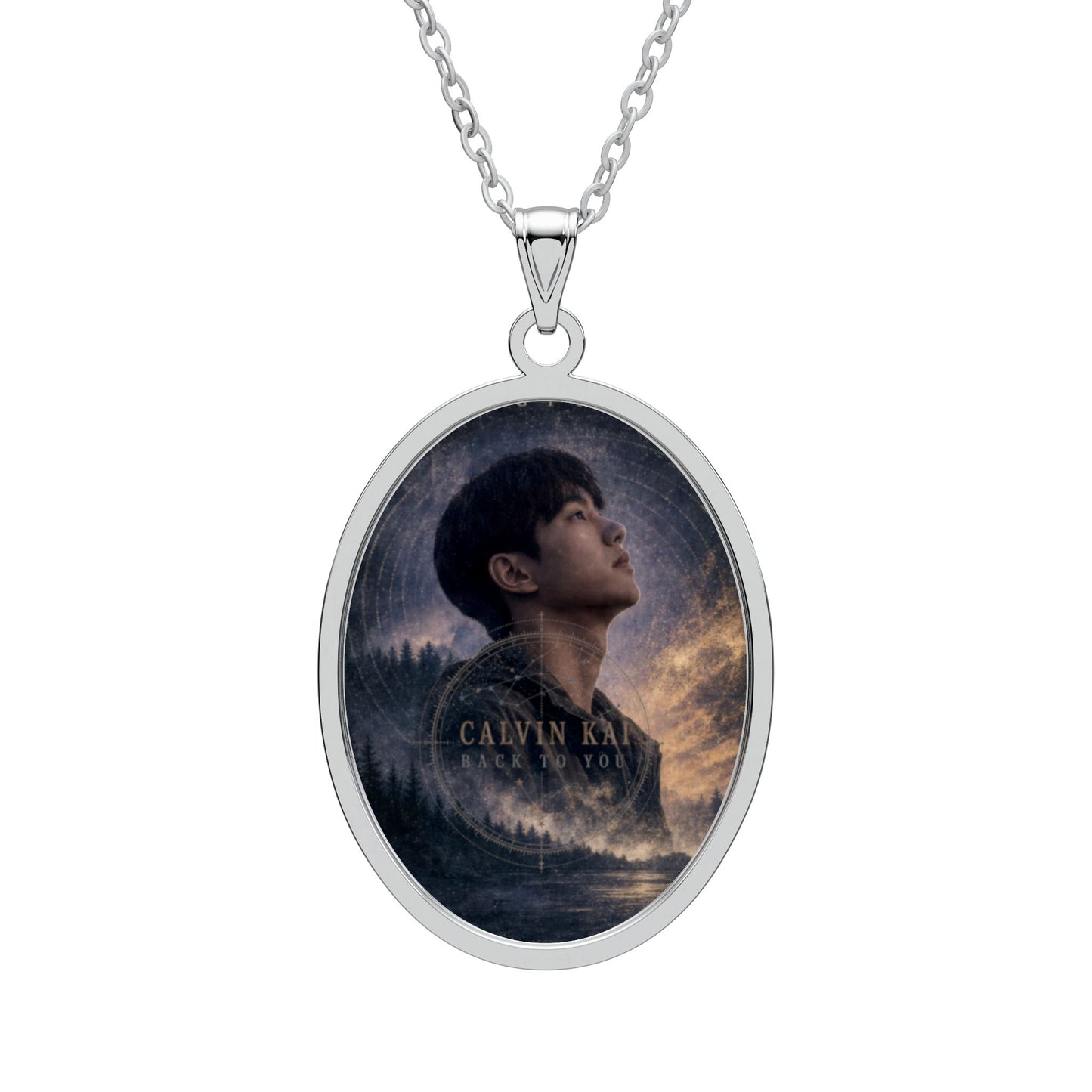Calvin Kai "Back to you" "Navigate Home" Oval Pendant Necklace